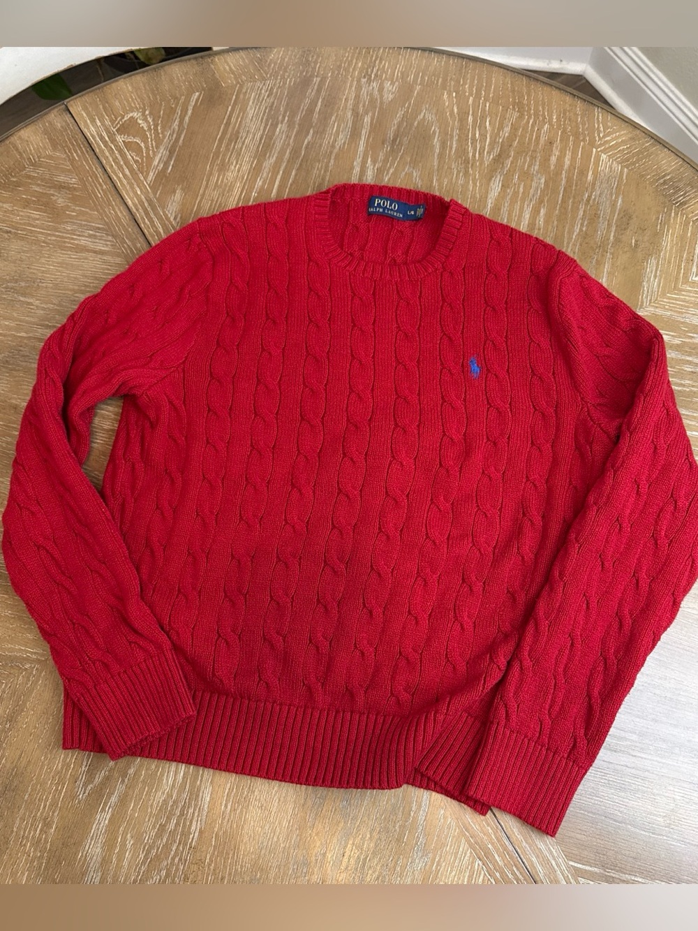 Polo by Ralph Lauren Red Cable Crewneck Sweater with Blue Pony